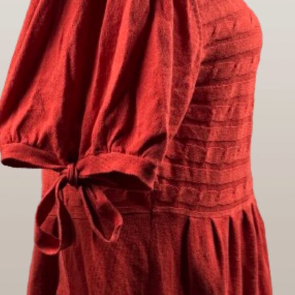 (L) ELLE Dark Orange Empire Waist Short Sleeve Sweater w/ Buttons - Picture 7 of 11